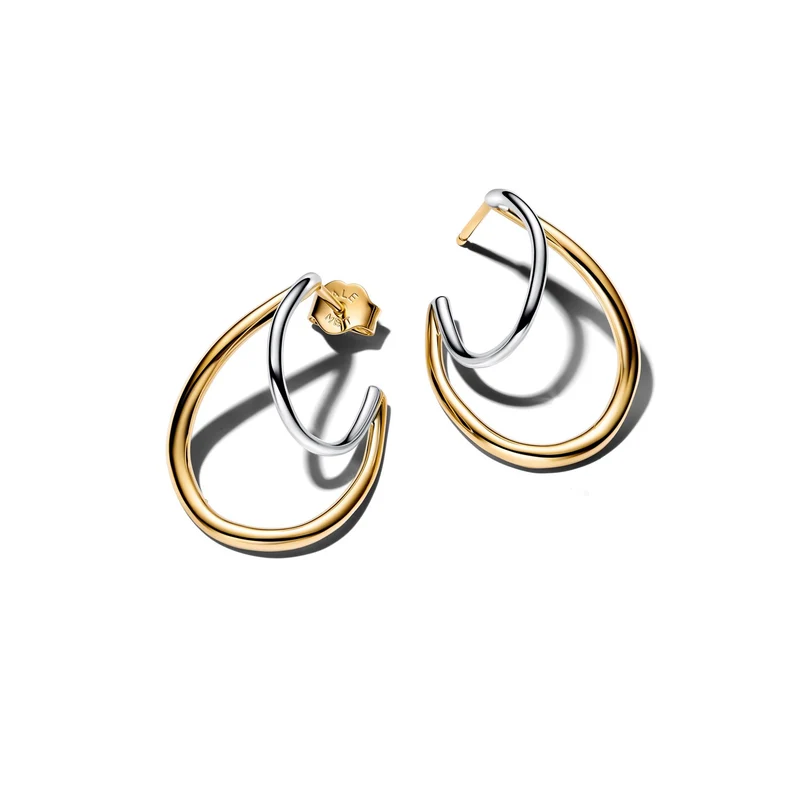 Pandora Essence Verguld Organisch Gevormd Tweekleurige Double Hoop Oorbellen 264657C00
