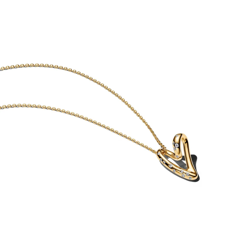 Pandora Essence Verguld Cubic Zirconia Organisch Gevormd Stone-Set Hart Pendant Ketting 364669C01-60