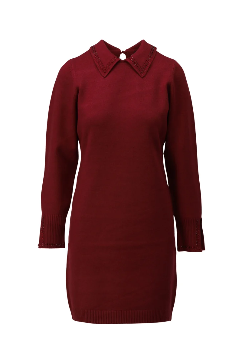 Jurk Met Strass Burgundy B852
