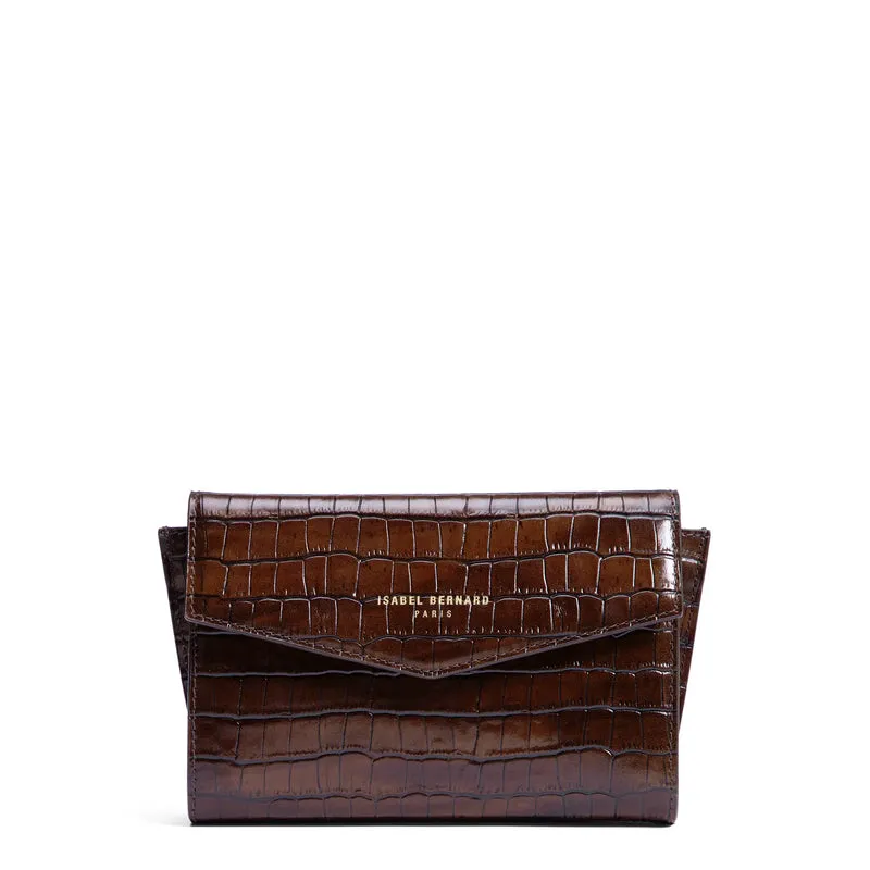 Isabel Bernard Honoré Lina Croco Bruine Clutch Met Afneembare Schouderketting IB21135-230