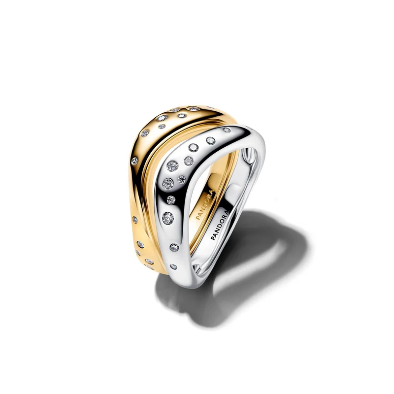 Pandora Essence Verguld Organisch Gevormd Tweekleurige Stacking Rings 164674C01