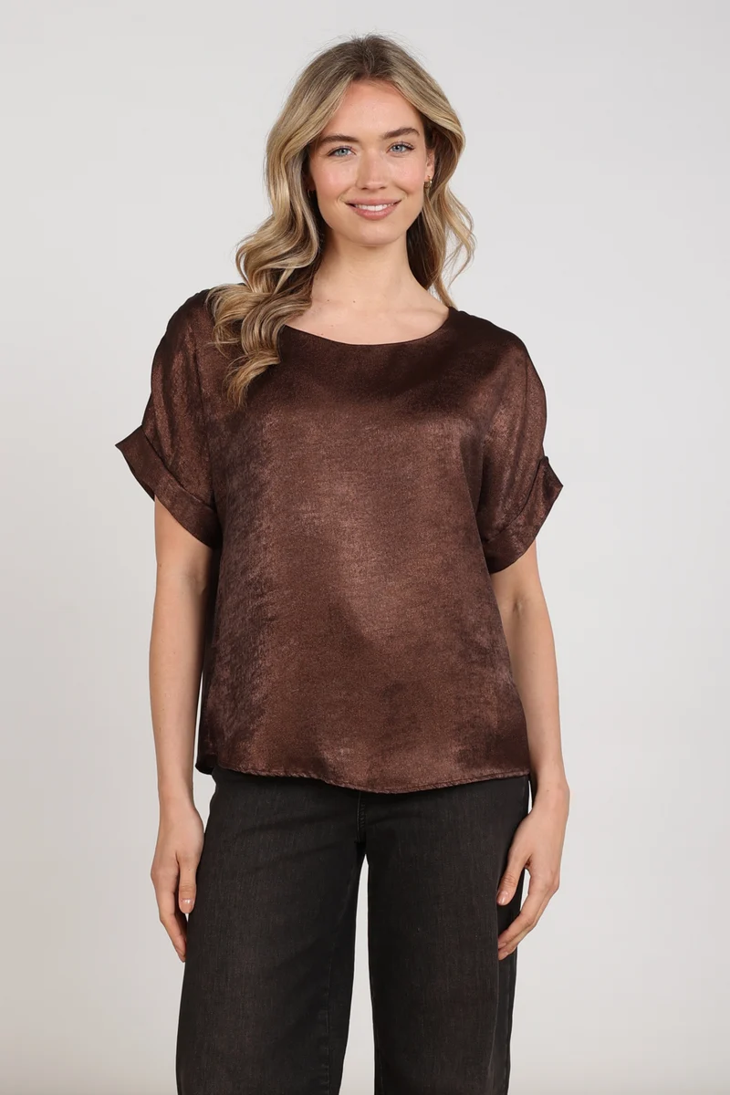 Top Irene Shiny Chocolate NKF01024