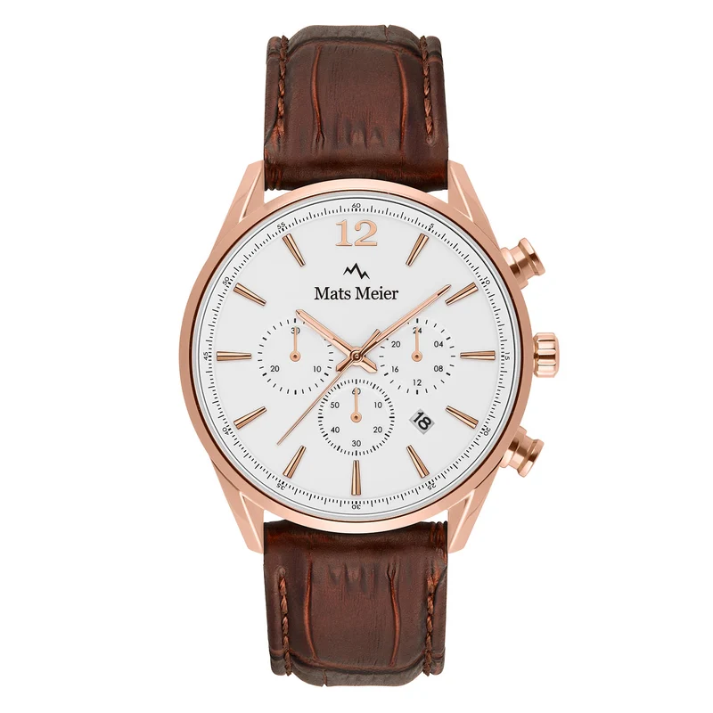 Mats Meier Grand Cornier Chrono Wit/Rosegoudkleurig/Bruin horloge MM00107