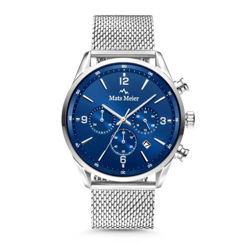 Mats Meier Grand Cornier Chronograaf Herenhorloge Zilverkleurig met Blauw MM00133