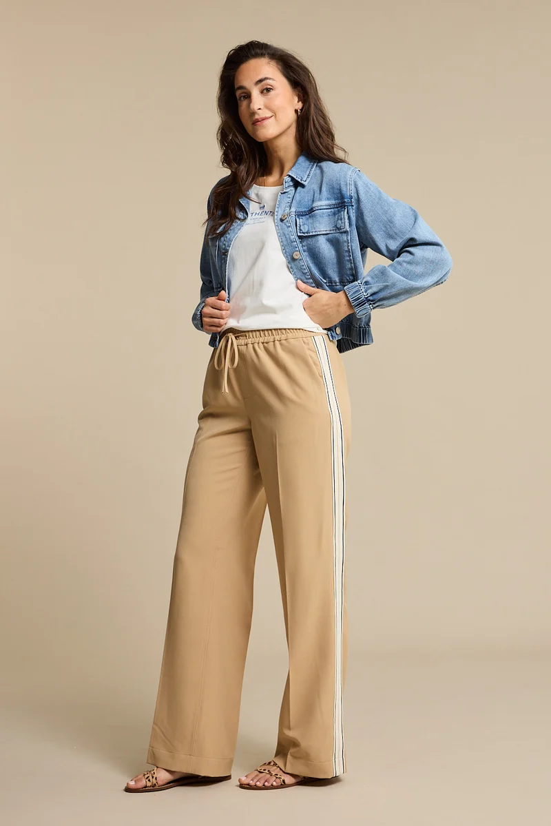 Broek Claudette Palazzo Sidetape Dark Sand SRB4844A L33