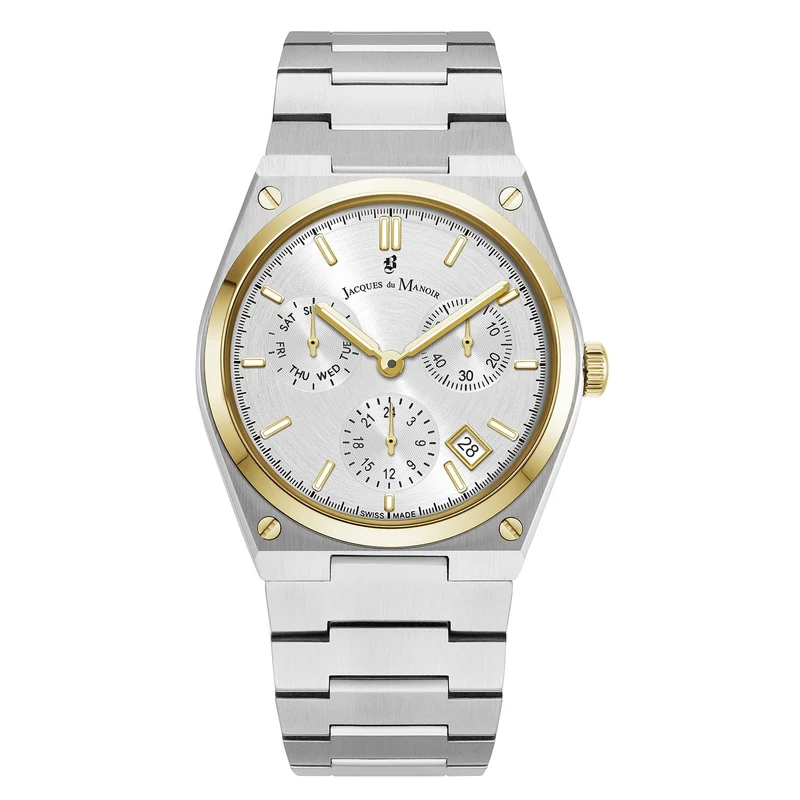 Jacques du Manoir Horizon Gents Multifunction Zilver- en Goudkleurig Herenhorloge JWN05704
