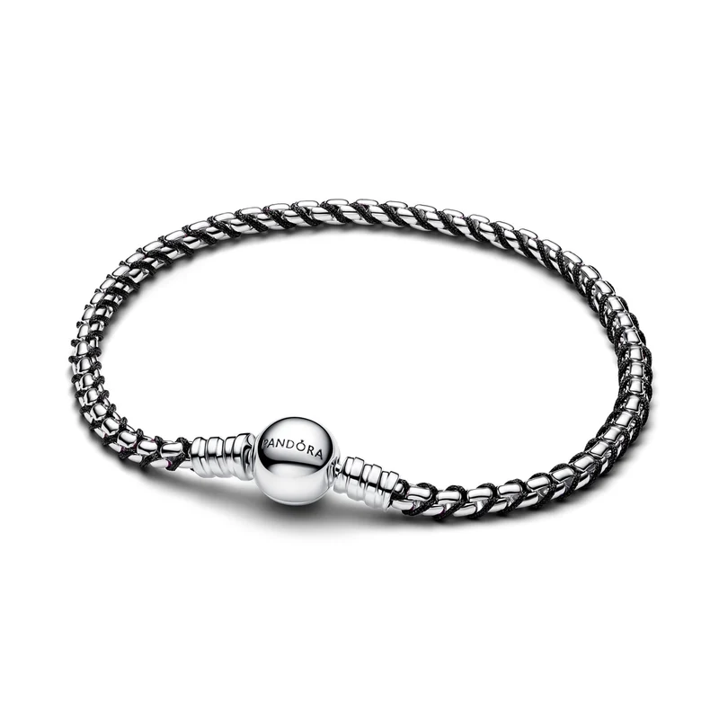 Pandora Moments Black Cord Box Chain Armband 593816C02