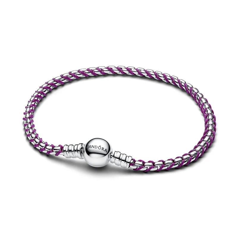 Pandora Moments Purple Cord Box Chain Armband 593816C03