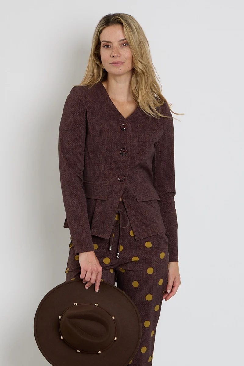 Travel Blazer Woven Structure Print Mahogany 202824