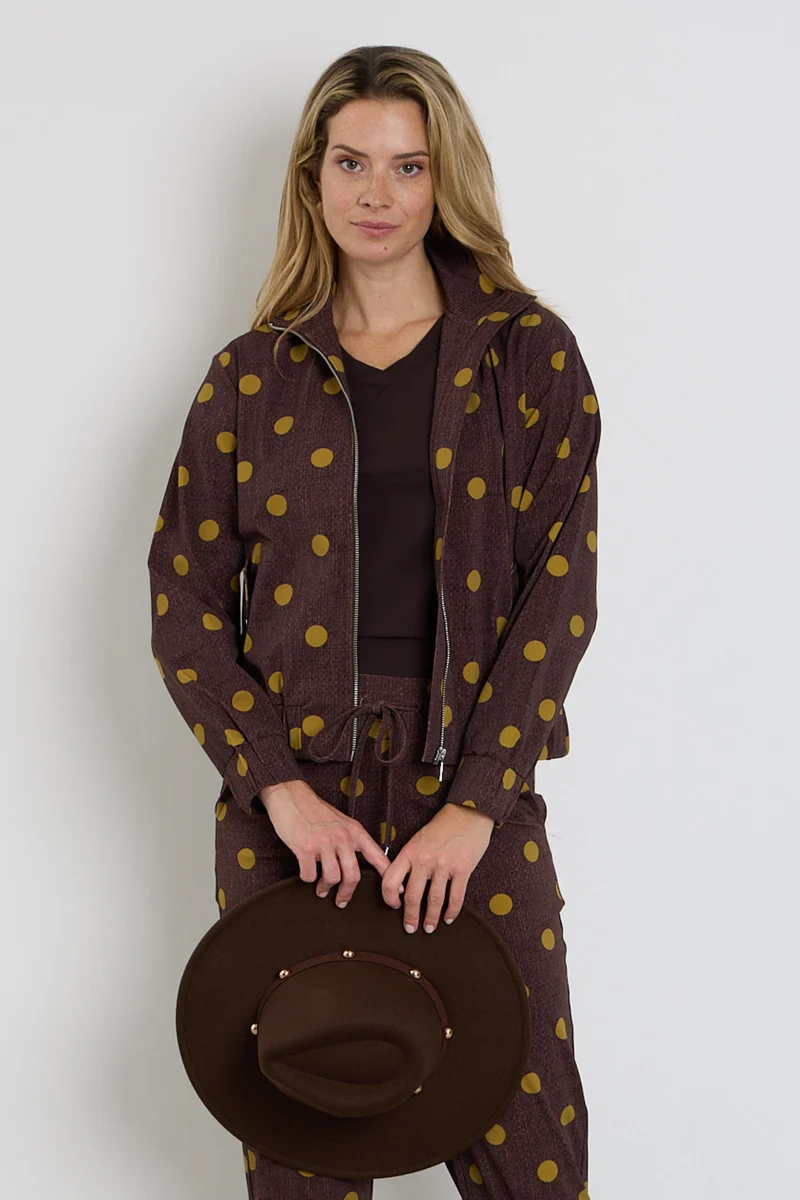 Travel Jacket Oversized Dot Structure Print Mahogany 202868