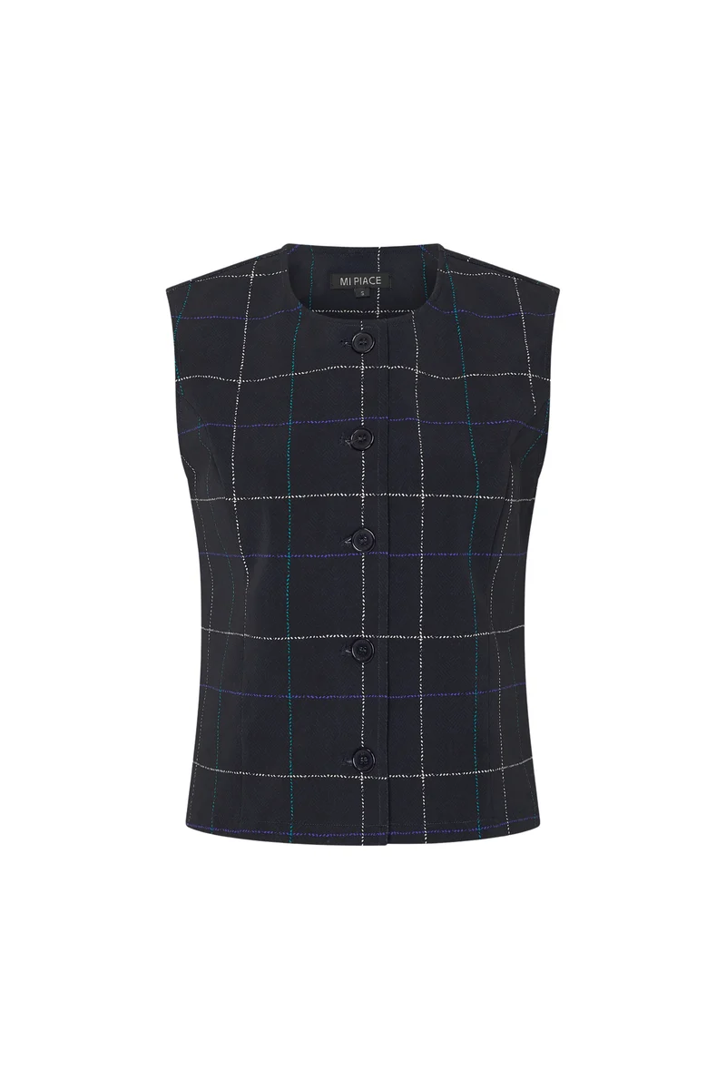 Travel Gilet Herringbone Print Dark Blue Petrol 202658