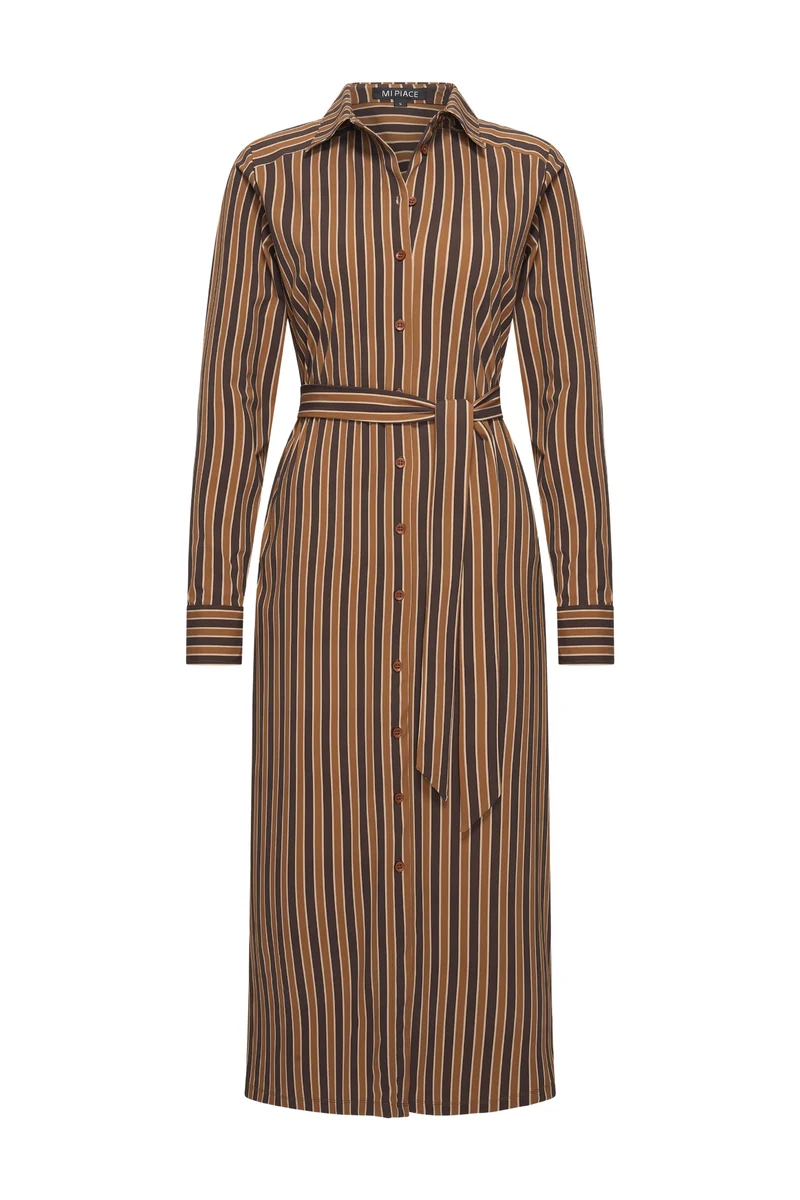 Travel Jurk Stripe Print Espresso Caramel 202710