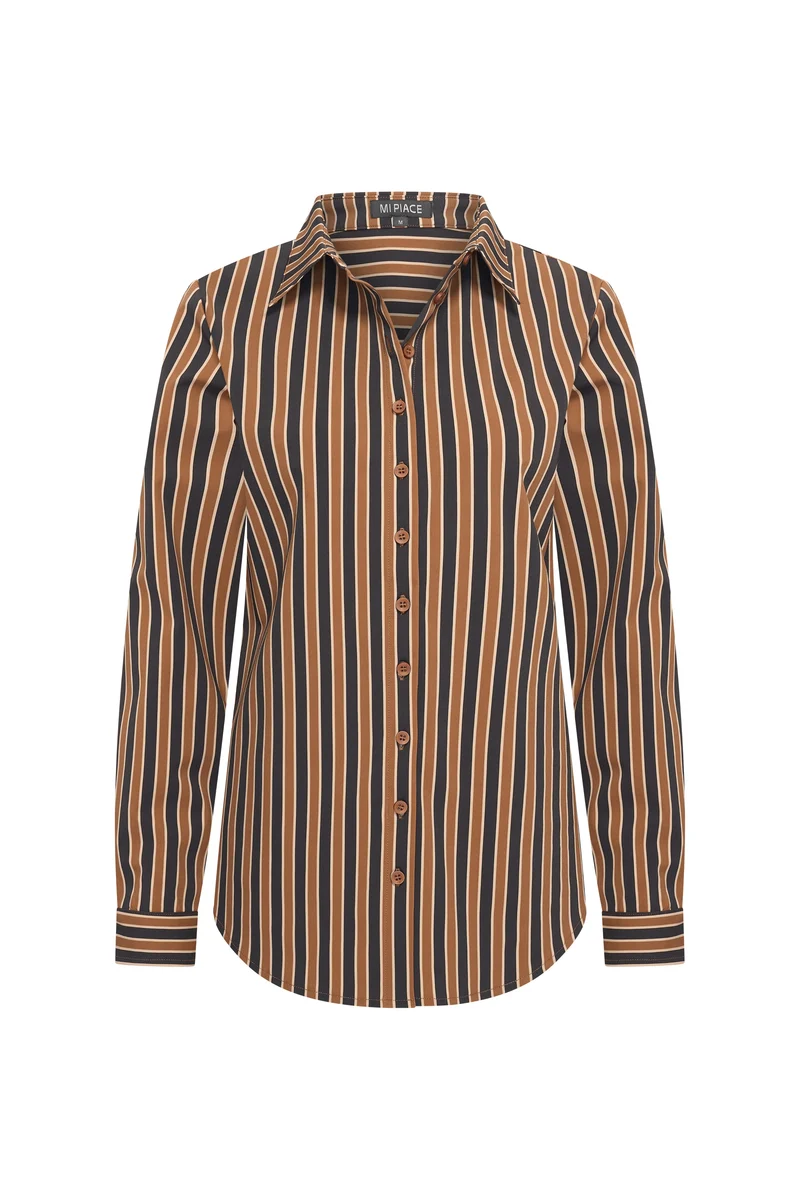 Travel Blouse Stripe Print Espresso Caramel 202711