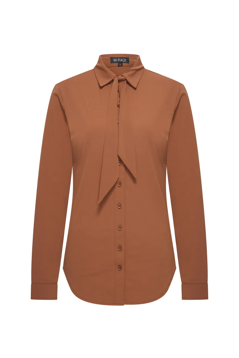Travel Blouse Bow Caramel 202709
