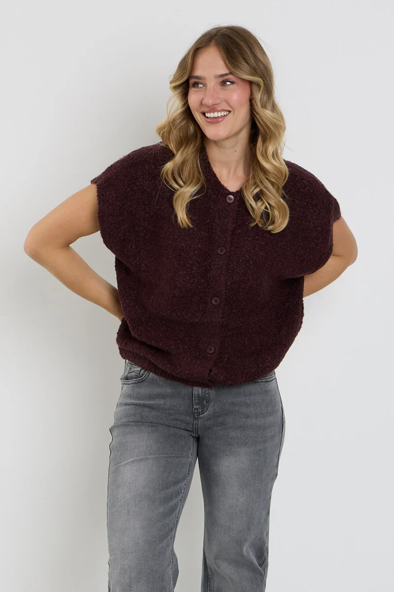 Top Sleeveless Knit Boucle Burgundy SRB5074