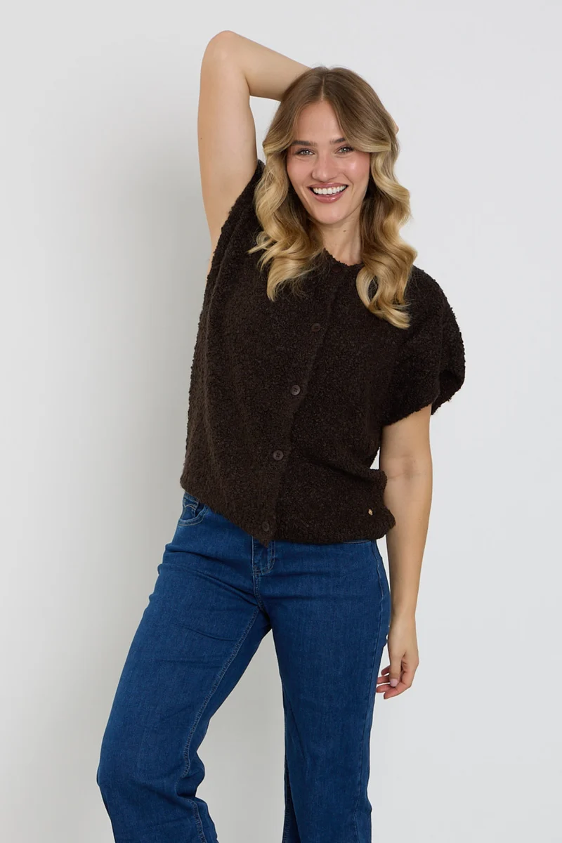 Top Sleeveless Knit Boucle Espresso SRB5074