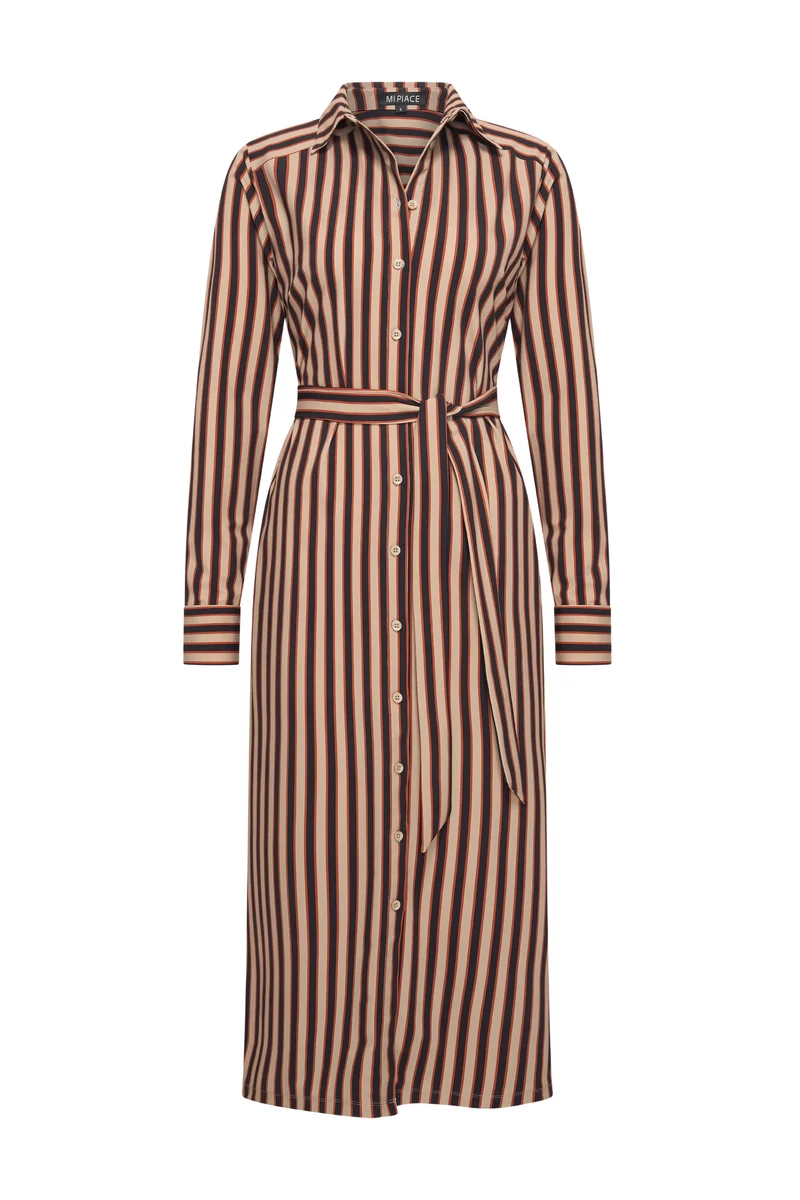 Travel Jurk Stripe Print Espresso Latte 202710