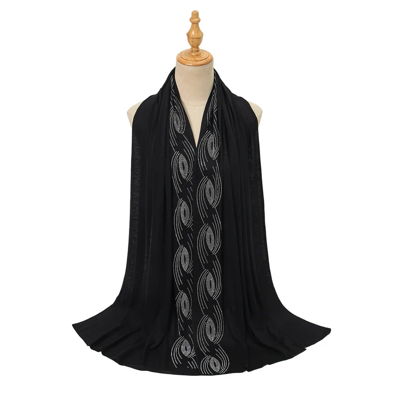 Premium Jersey Hijab Groothandel Luxe Golvende Sjaal met Strass Versierd