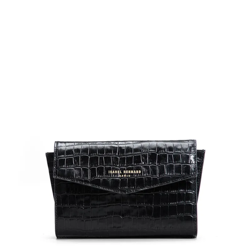 Isabel Bernard Honoré Lina Croco Zwarte Clutch Met Afneembare Schouderketting IB21135-201