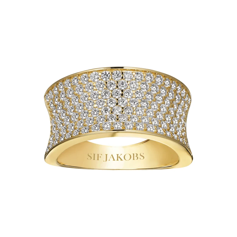 Sif Jakobs Felline Concavo 925 Sterling Zilveren Ring SJ-R2393-CZ-YG-58 Met 18 Karaat Gouden Plating