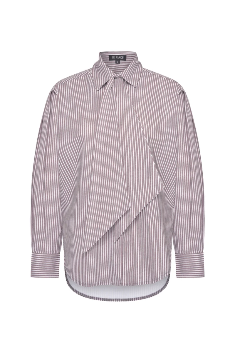 Travel Blouse Oversized Bow Stripe Print Winter Grey 202875