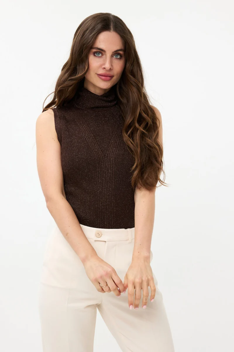 Top slv/lss col lurex Chocolate F24.31500