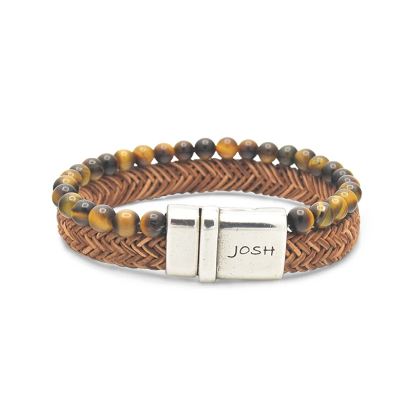 Josh Cognac Natural Stone Bracelet 09333SL/CGNC/MED