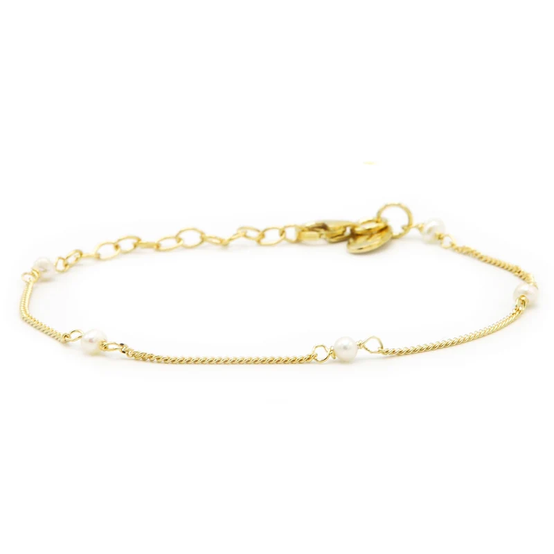 Karma 925 Sterling Silver Gold-coloured Tiny Pearls Bracelet 94126GP (Length: 16.50 - 19.00 cm)