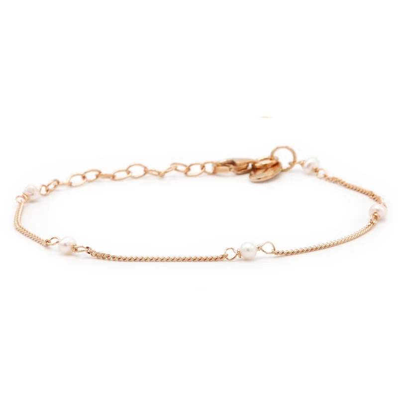 Karma 925 Sterling Silver Rosegold coloured Tiny Pearls Bracelet 94126RP (Length: 16.50 - 19.00 cm)