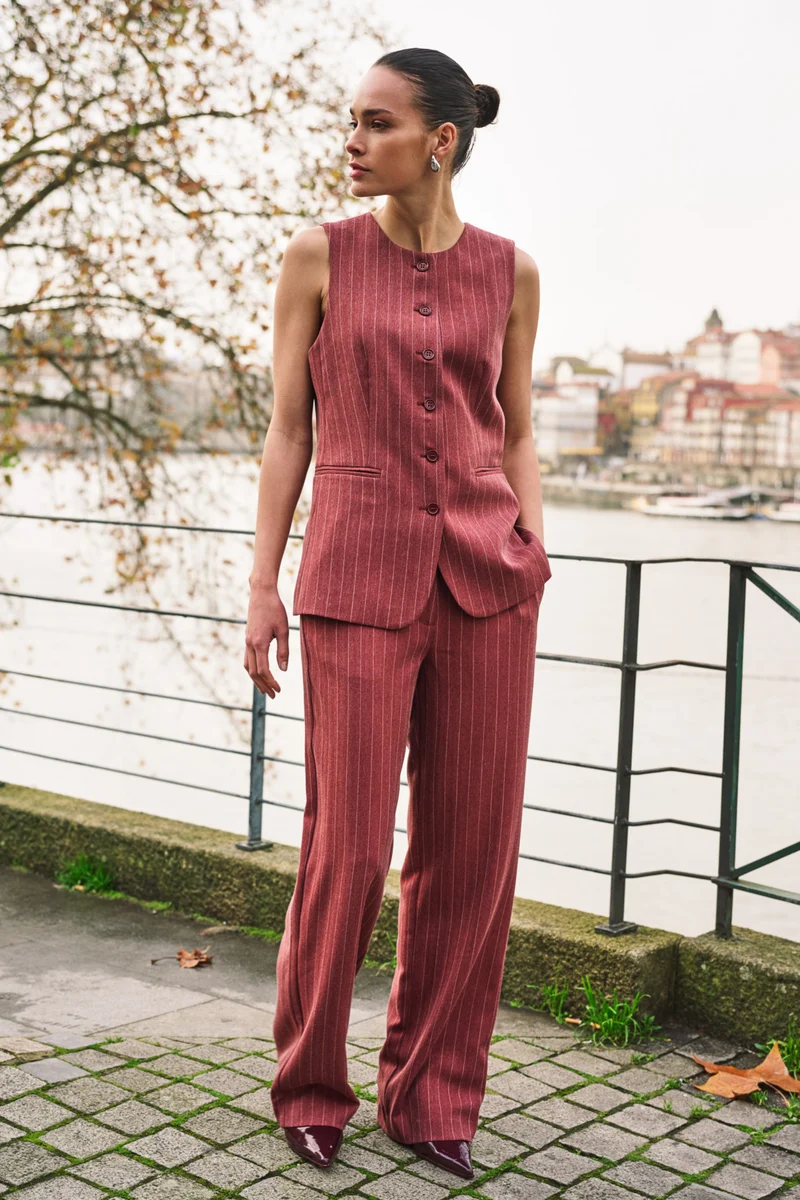 Broek Wide Herringbone Merlot F26.10511