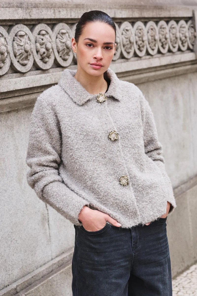 Cardigan Flower Button Grey F26.02510