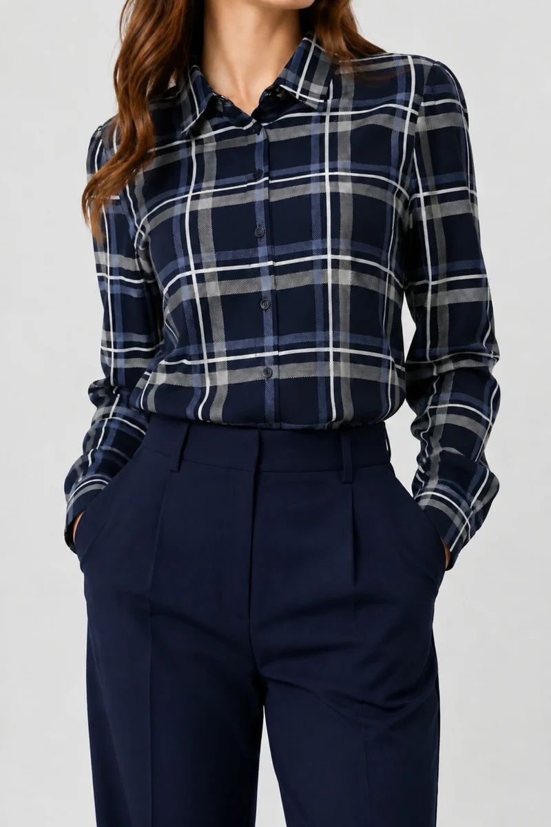 Travel Blouse Fayette Blue Check