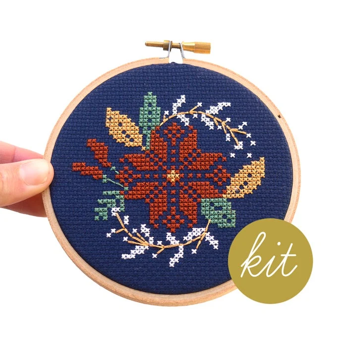 Poinsettia Wreath Cross Stitch Kit