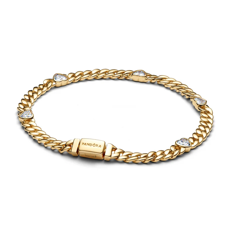 Pandora Timeless Gold Plated Heart Cuban Chain Bracelet 564226C01-18