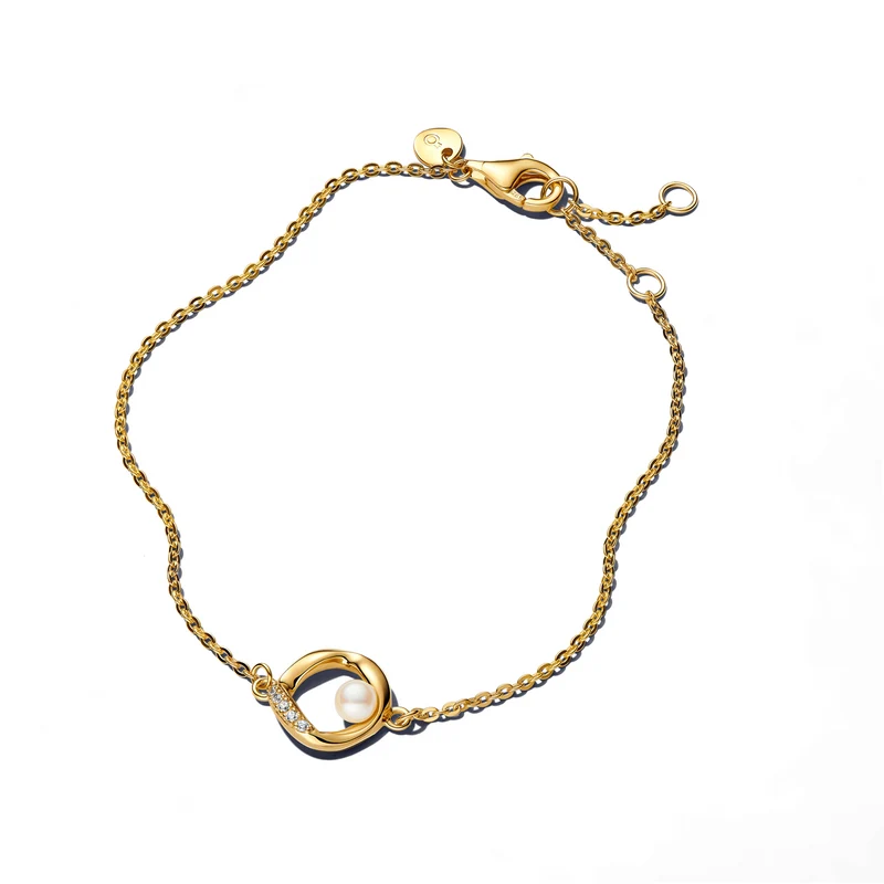 Pandora Essence Gold Plated Organisch Gevormde Pavé Parelarmband 563830C01-18