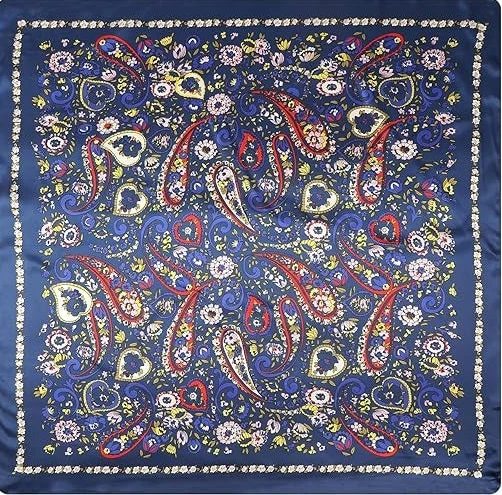 Aangepaste 35 inch Paisley Satijnen Bandana - Grote Vierkante Sjaal met Ditsy Bloemenmotief