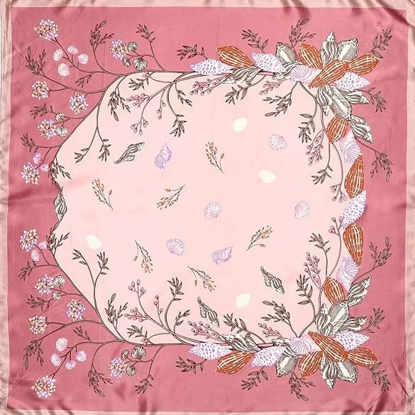 Groothandel 35 inch bedrukte bloemenschelp vierkante sjaal - stijlvolle en elegante vierkante satijnen hoofddoek