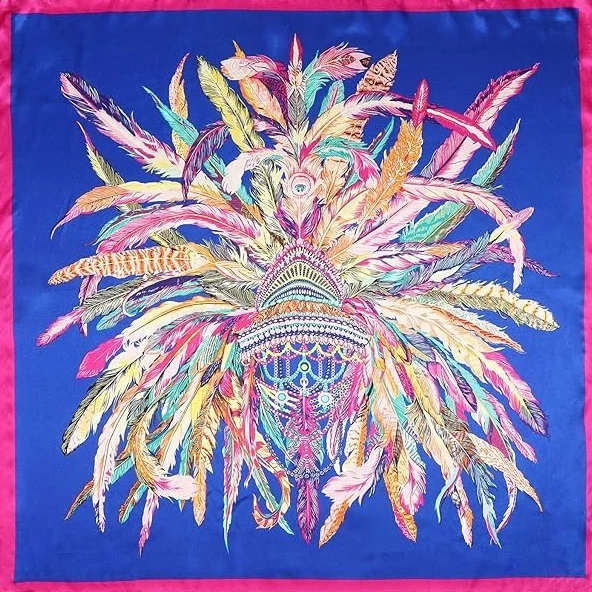 Bulk 35 inch Vintage Kleurrijke Veren Hoofdband - Y2K Abstracte Grote Vierkante Sjaal
