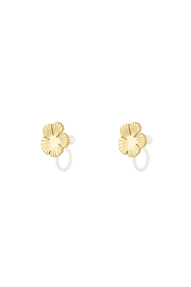 Bloem Oorclips Dames – RVS – 14K Verguld – Zonder Gaatjes