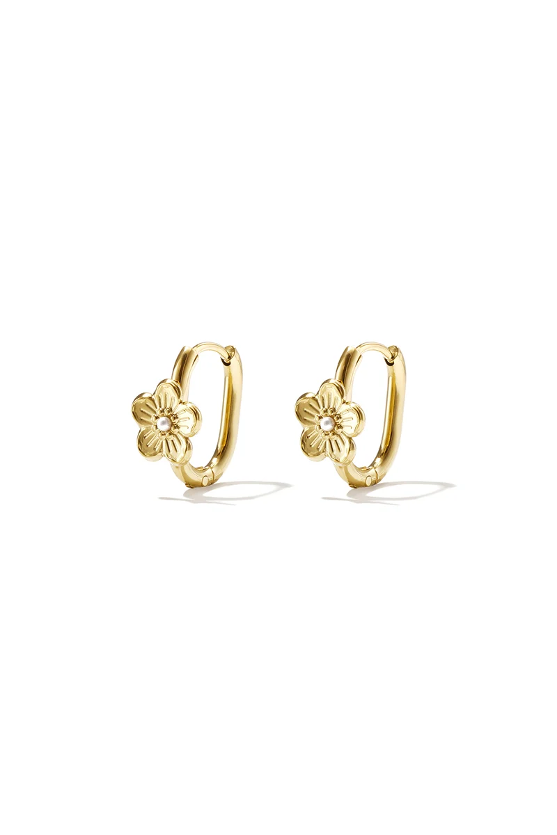 Bloem Oorbellen met Parel Dames – RVS – Goud & Zilver