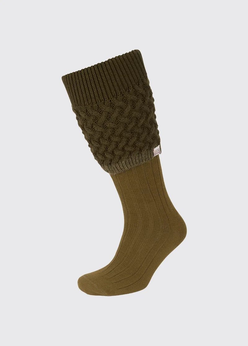Grange Kabelgebreide Sokken - Olive
