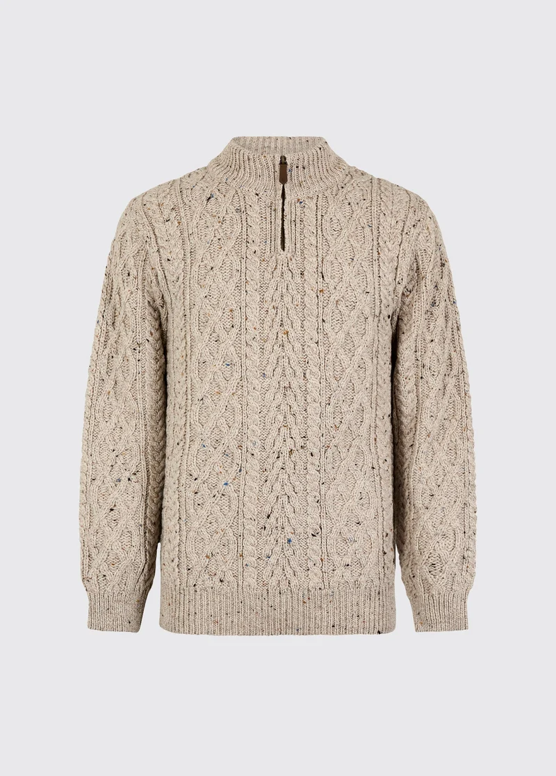 Heren Merinowol Quarter-zip Trui - Oatmeal