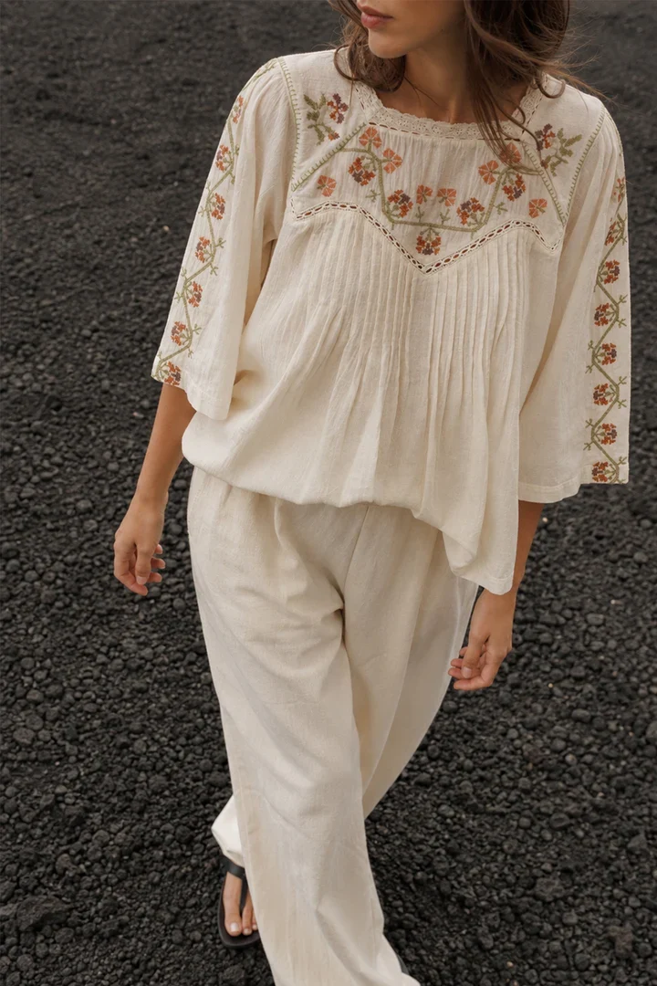 EMBROIDED YOKE blouse