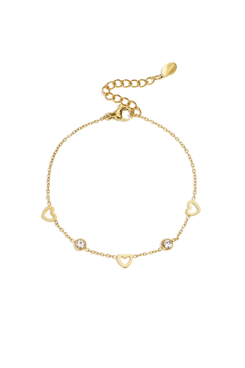 Hart Armband met Strass Dames – RVS – Goud & Zilver