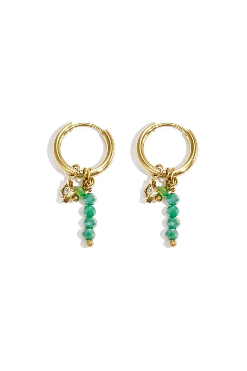 Kralen Oorbellen Dames – RVS – Roze & Groen