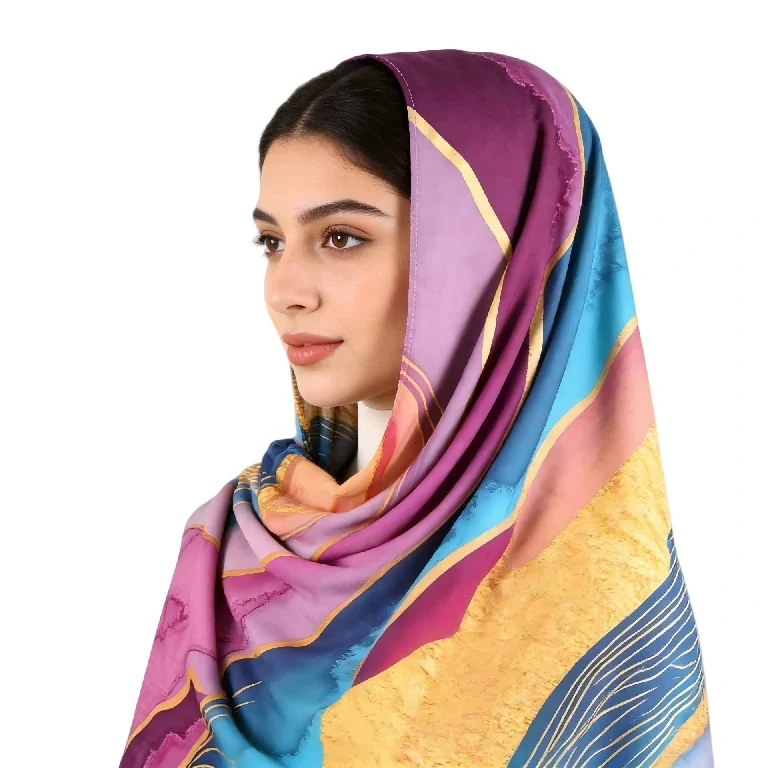 Luxe zijden hijab sjaal met abstracte marmerprint voor dames, groothandel