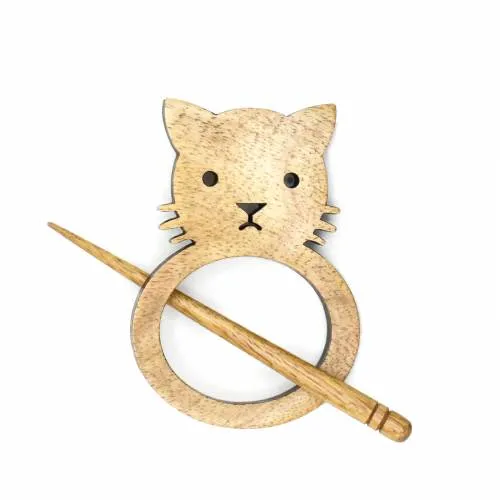 Lykke Wood Cat Shawl Pin