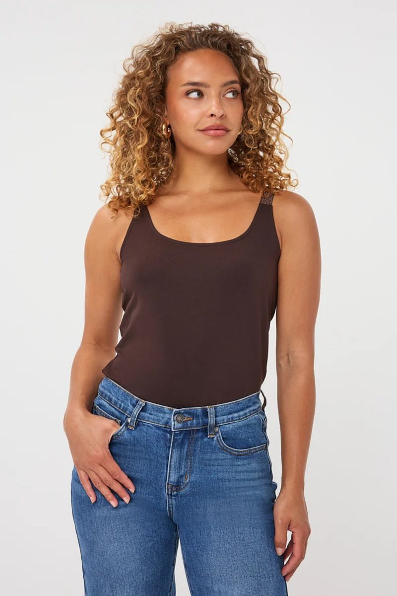 Singlet Lurex Straps Cacao F26.30514
