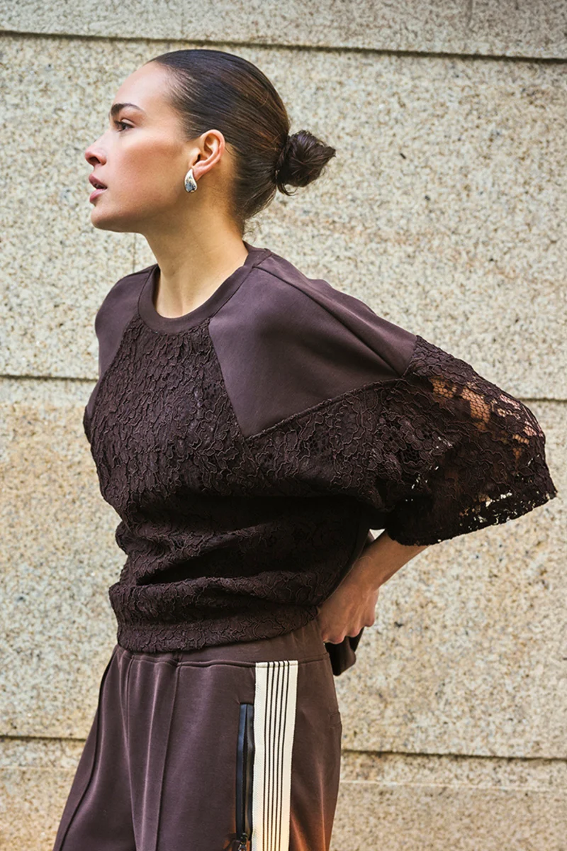 Sweater Modal Lace Cacao F26.05503