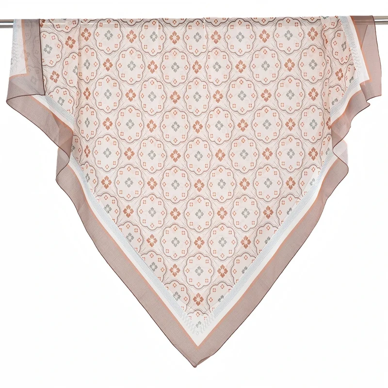 Groothandel Premium Vierkante Hijab met Geschulpte Geometrische Print, Lichtgewicht Voile Hoofddoek